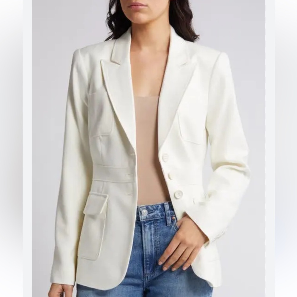 PAIGE Shania Peak Lapel Blazer Ivory Tonal 12 - Picture 1 of 12